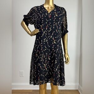 Y2K Newport News Easy Style Chiffon Midi-Dress Short Sleeve Floral Lined VTG ~12